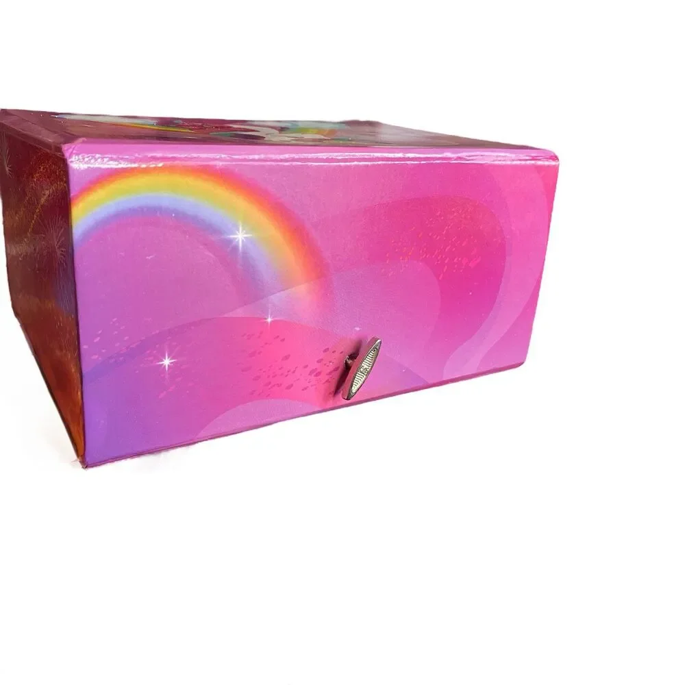 Pink Unicorn Rainbow Music Jewelry Box With Drawer Mirror Rhinestone Unicorn